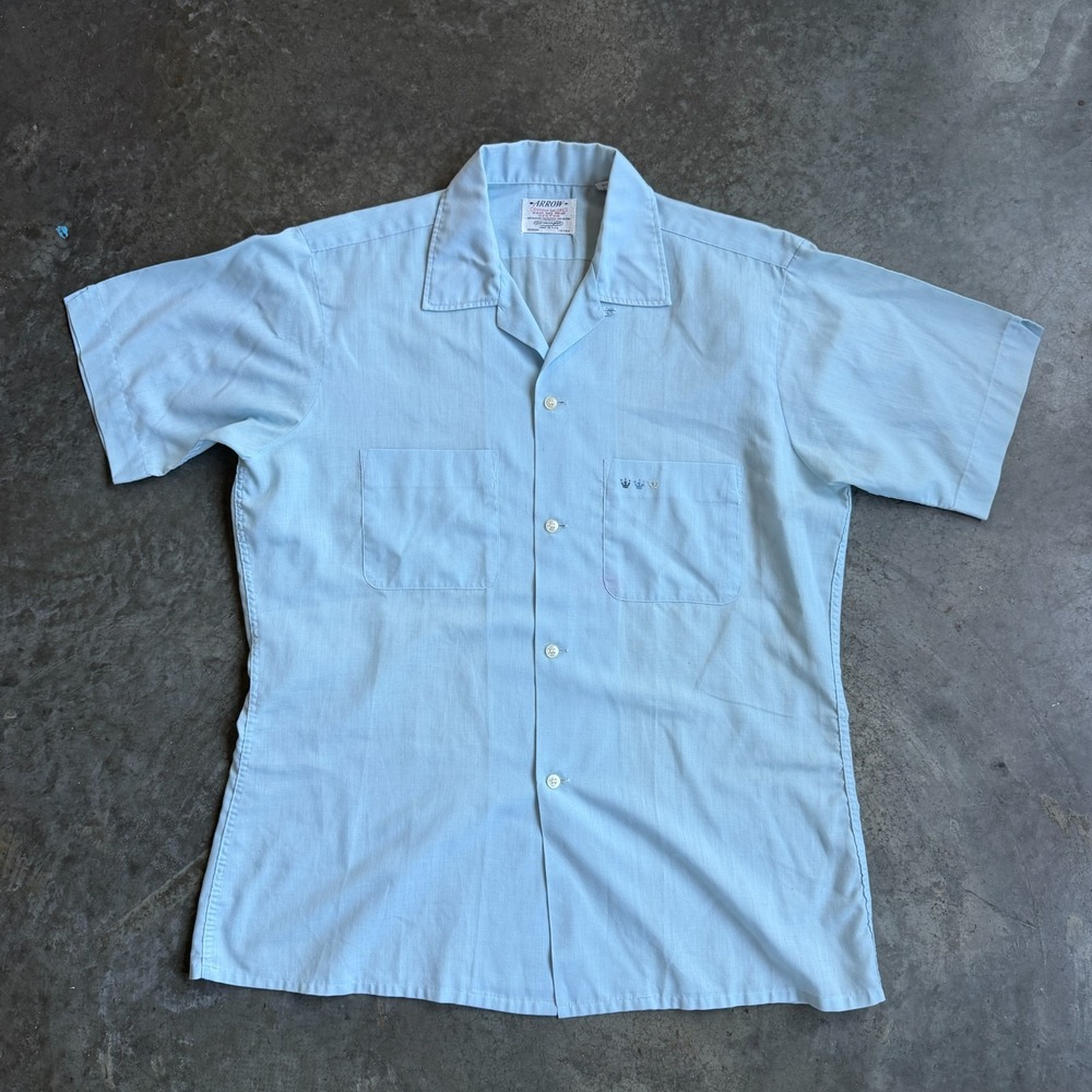 Vintage 50s 60s Arrow Decton Loop Collar Camp Shirt Rockabilly Sanforized Mens L